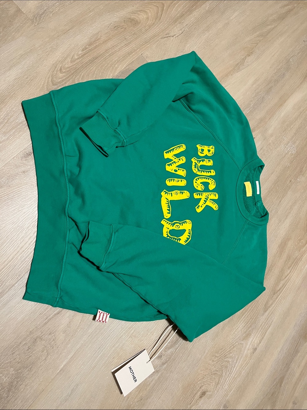 NWT MOTHER The Biggie Concert Buck Wild Green Sweater Small - Picture 2 of 7